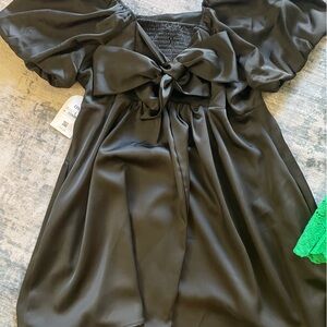 ARULA Black Satin Long Sleeve Dress